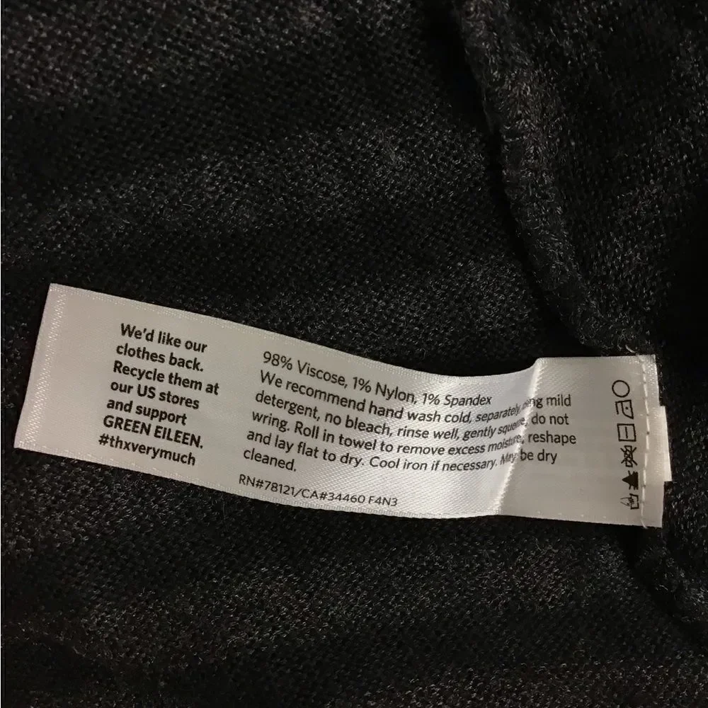 Eileen Fisher Cowl Scrunch Neck Striped Relaxed Fit Knit Sweater Black/ Gray